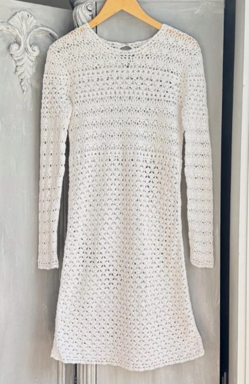 MICHAEL Michael Kors Ivory Cotton Crochet Long Sleeve Swim Cover Up Dress L
